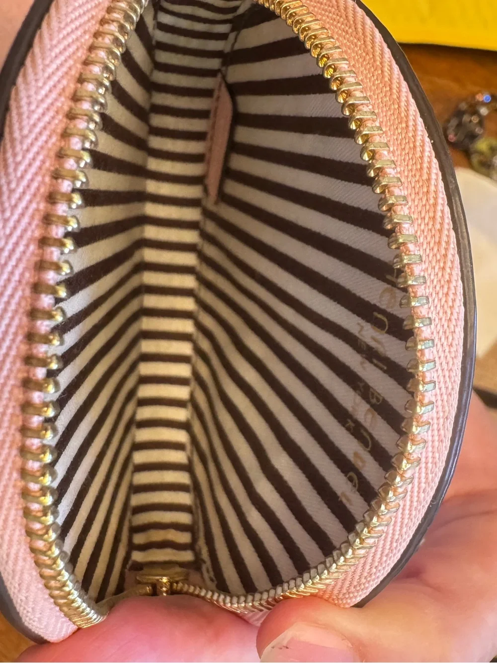henri bendel Blush Round Coin Pouch with Gold Logo